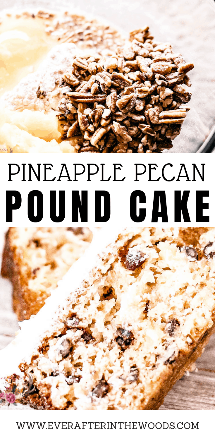 I love making cakes and this recipe for a Pineapple Pecan Pound Cake is an easy and delicious cake. Bake this cake in a loaf pan, it is moist and filled with pieces of pineapple and pecans.