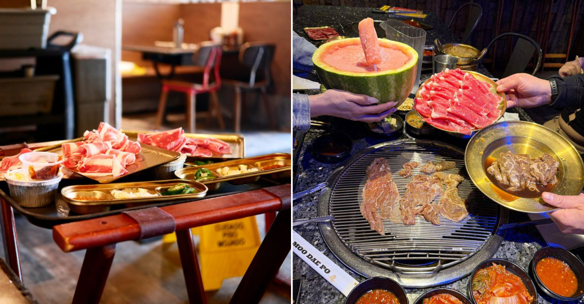 Heaping Platters of Sizzling, Glazed BBQ Ribs with Steaming Side Dishes in a Vibrant California Grill