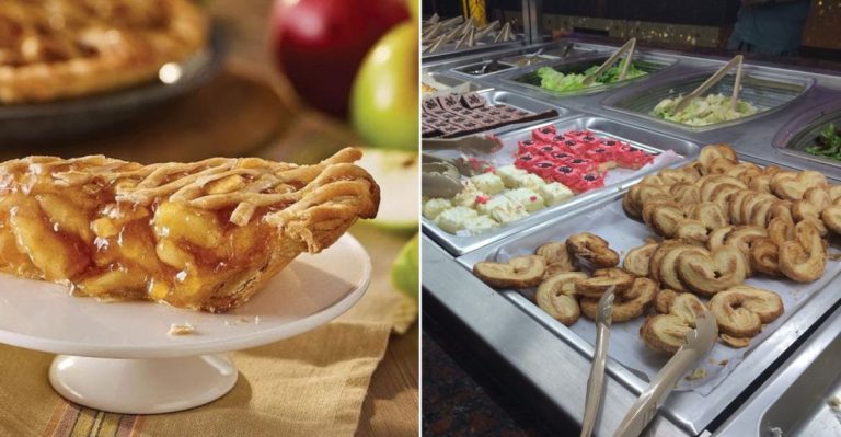A variety of Southern desserts including banana pudding and warm cobbler at a North Carolina buffet.