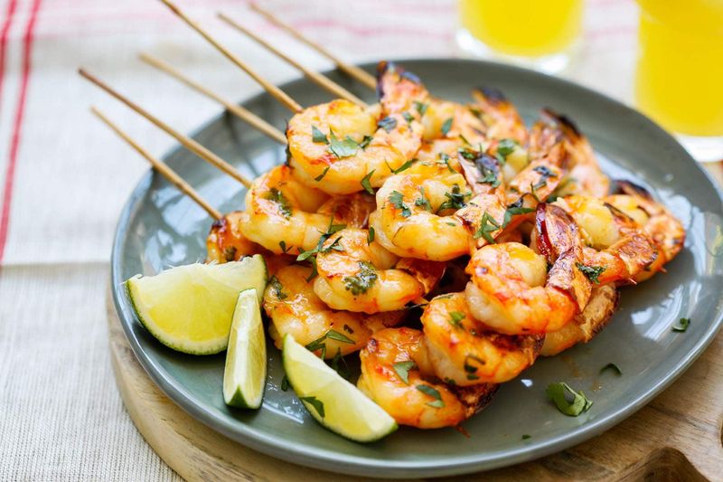 Sriracha Honey Glazed Shrimp Skewers