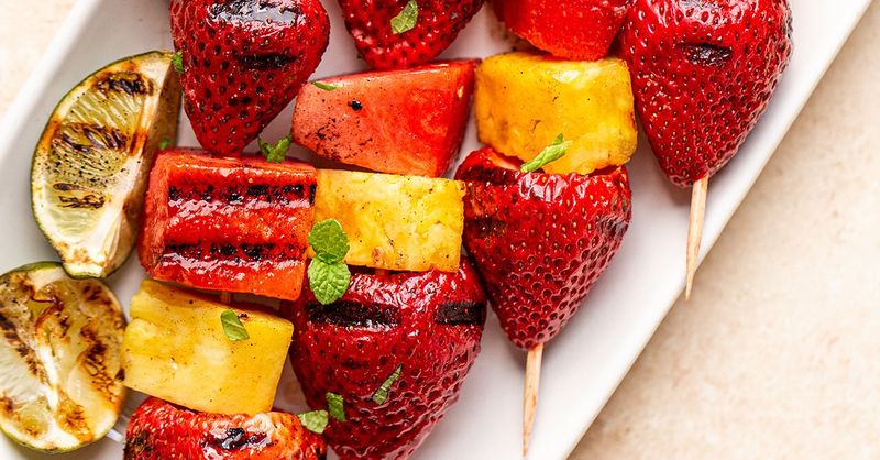 Grilled Fruit Skewers with Honey Yogurt Dip
