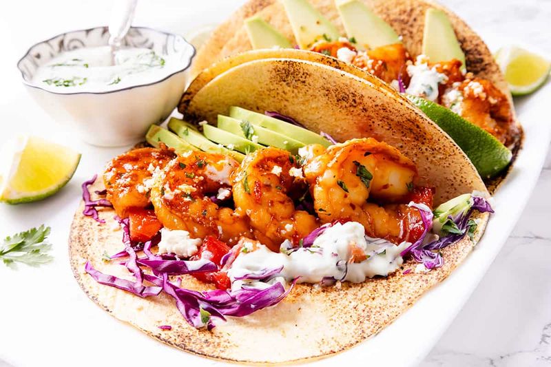 Spicy Shrimp Tacos with Avocado Crema