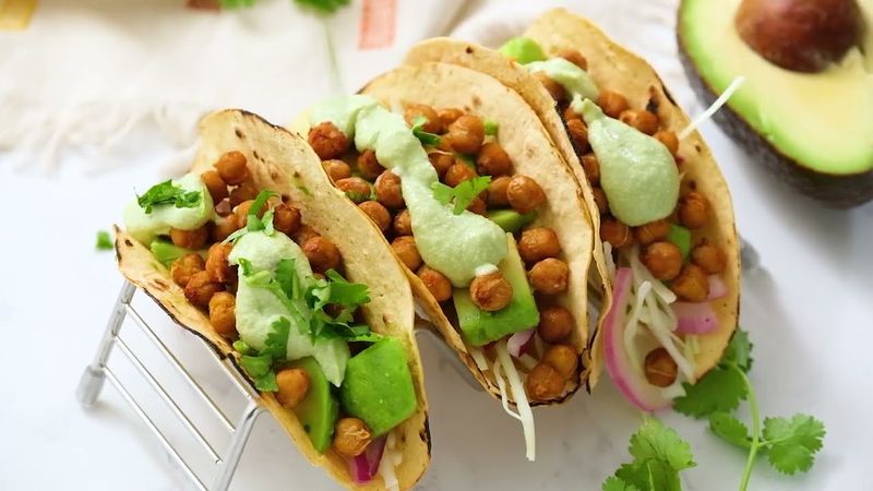 Crispy Chickpea Tacos with Avocado Crema