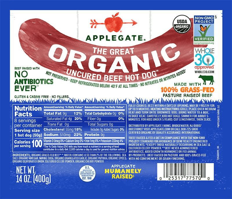 Applegate Farms Organic Uncured Beef Hot Dogs