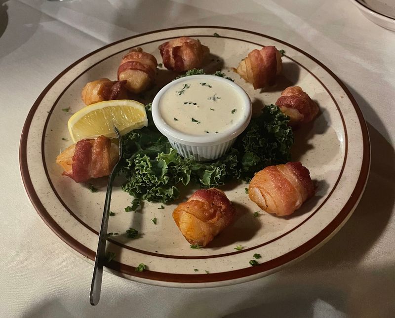 Bacon Wrapped Scallops with Brandy Sauce