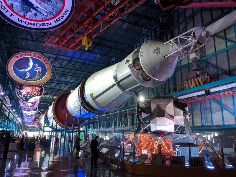 A Full-Scale Saturn V Rocket Lies On Its Side At The Apollo Center