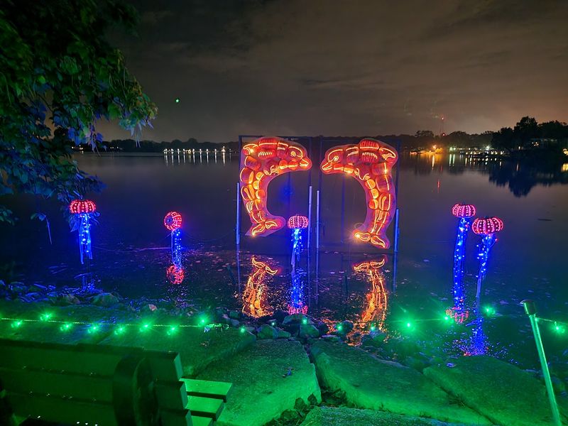 A Lakeside Park In Lake Zurich Lit By Pumpkins