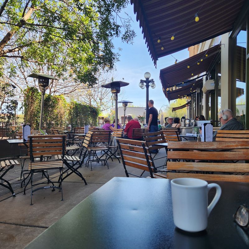 A Tree-Shaded Patio With Heaters and Music