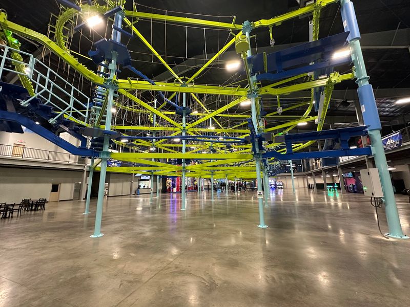 A Two-Story Playground Suspended Indoors