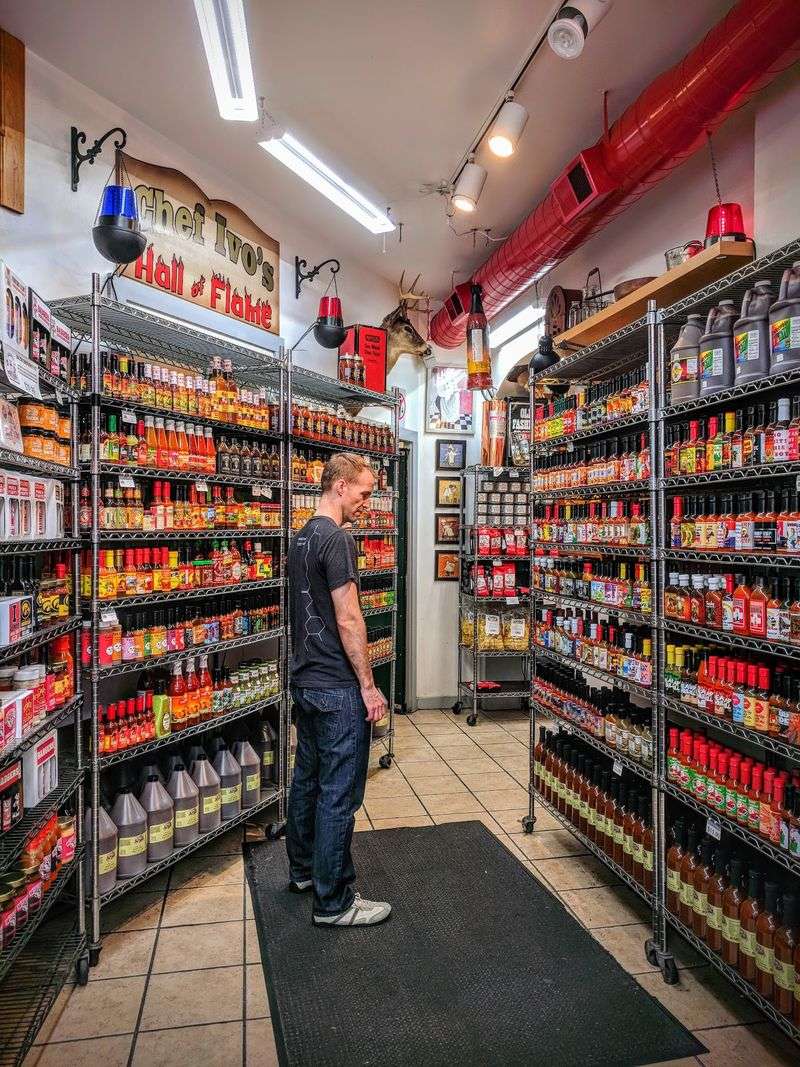 A Wall of Hot Sauces for the Brave A Wall of Hot Sauces for the Brave