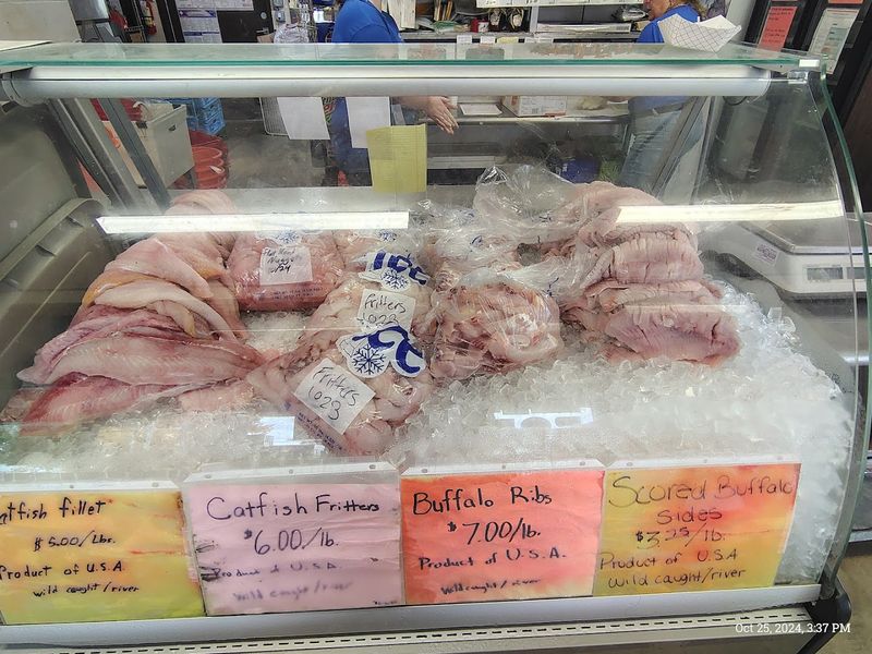 A market counter for fresh fish to take home
