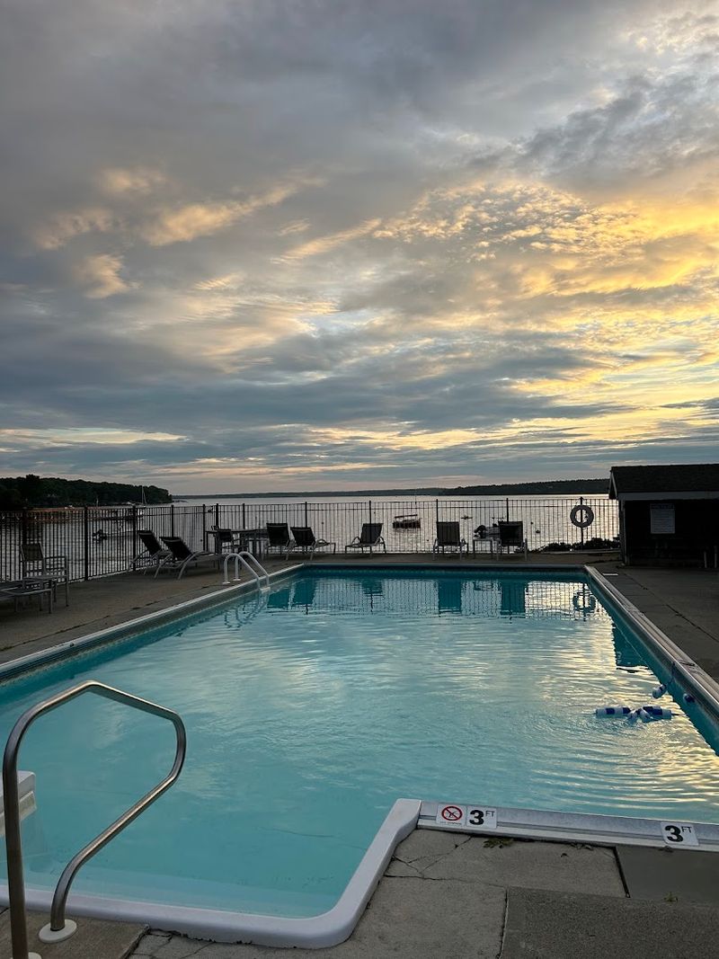 An Outdoor Heated Pool With Bay Views