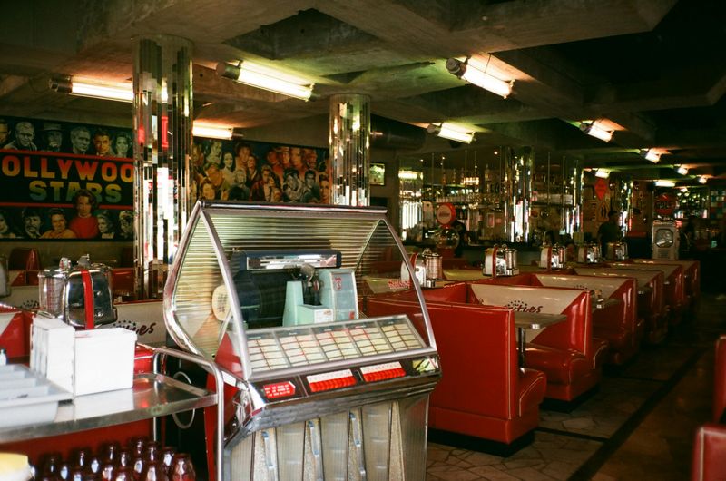Tabletop Jukeboxes And Stainless Counter Stools In View