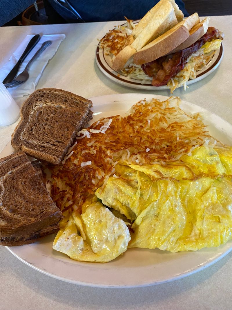 Three Meat Omelette, Extra Crisp Hash Browns