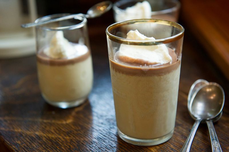 Butterscotch Pudding Served In A Glass Dish