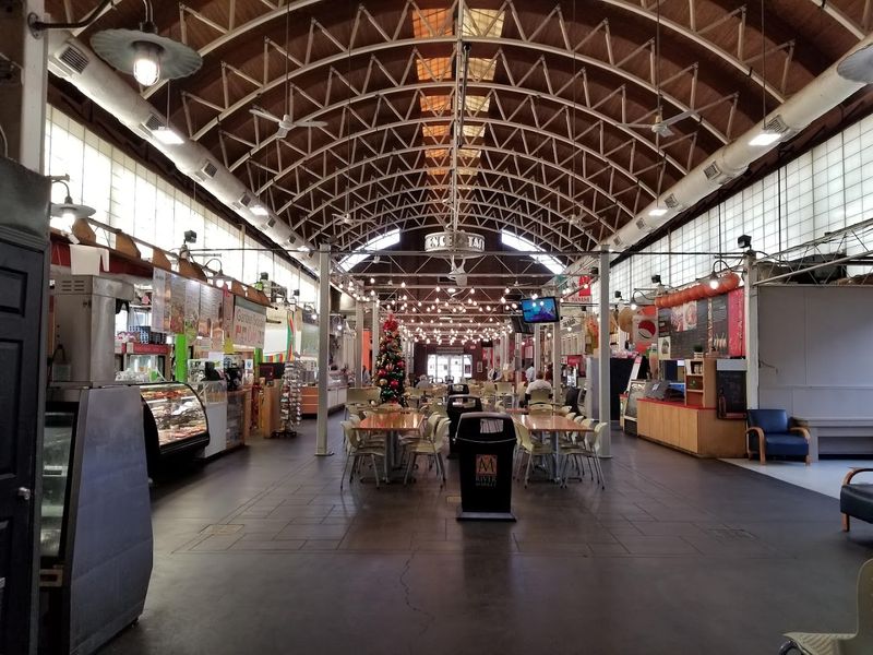 Indoor Market Hall Packed With Diverse Local Food Vendors