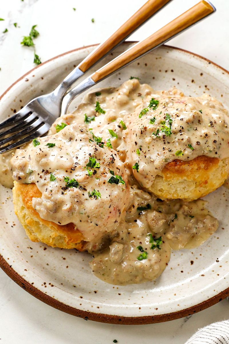 Fluffy Buttermilk Biscuits And Sausage Gravy