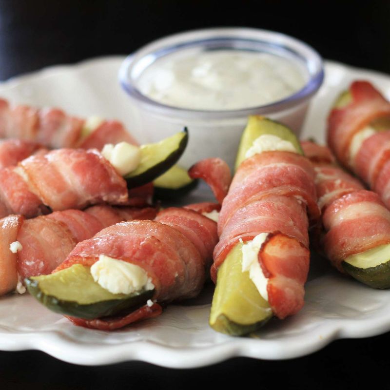 Bacon-Wrapped Pickle Spears with Cream Cheese