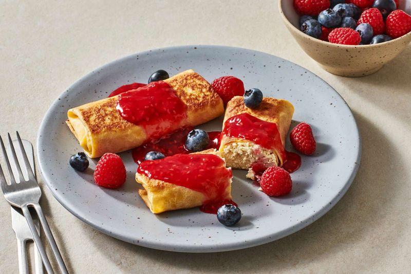 Cheese Blintzes with Strawberry Compote