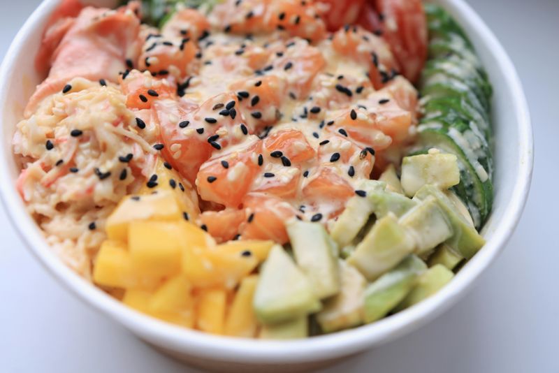 Mango Avocado Salad With Seared Salmon