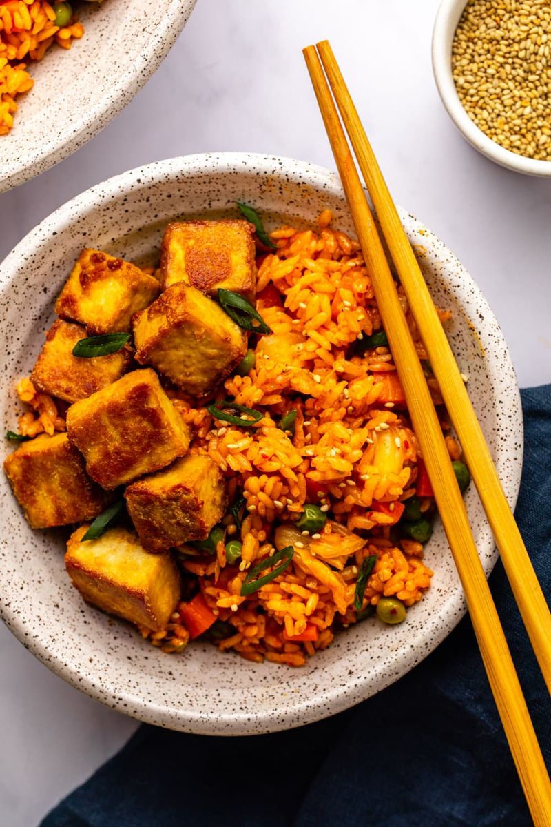 Kimchi Fried Rice with Crispy Tofu