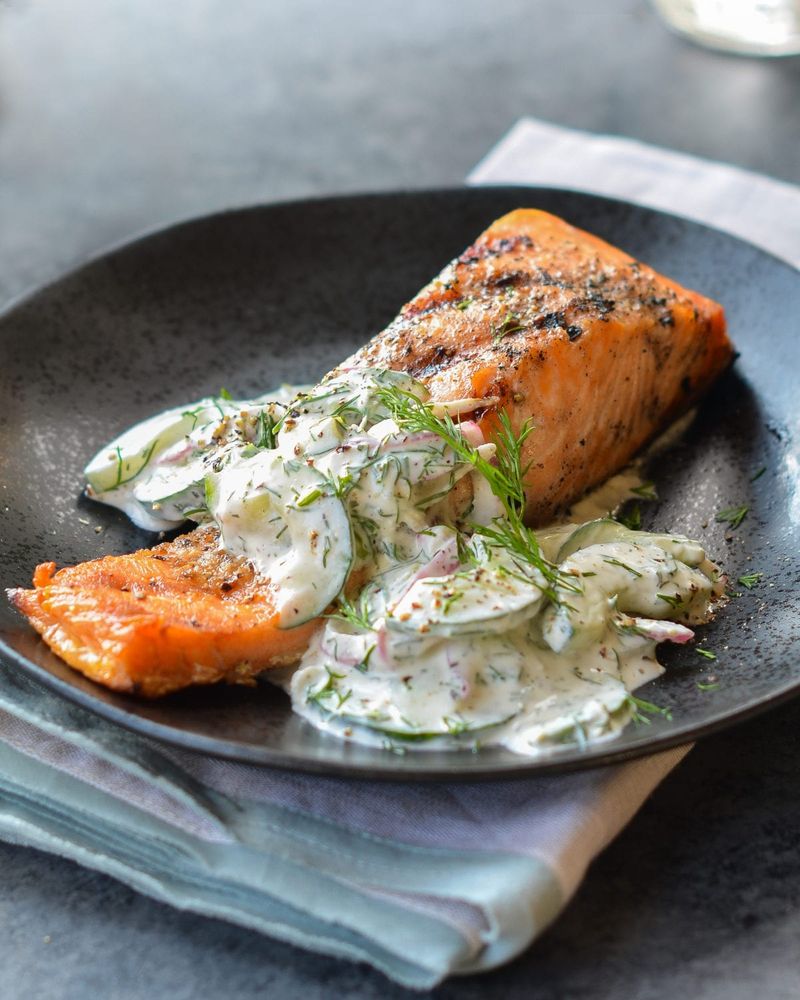 Lemon Herb Grilled Salmon With Yogurt Sauce