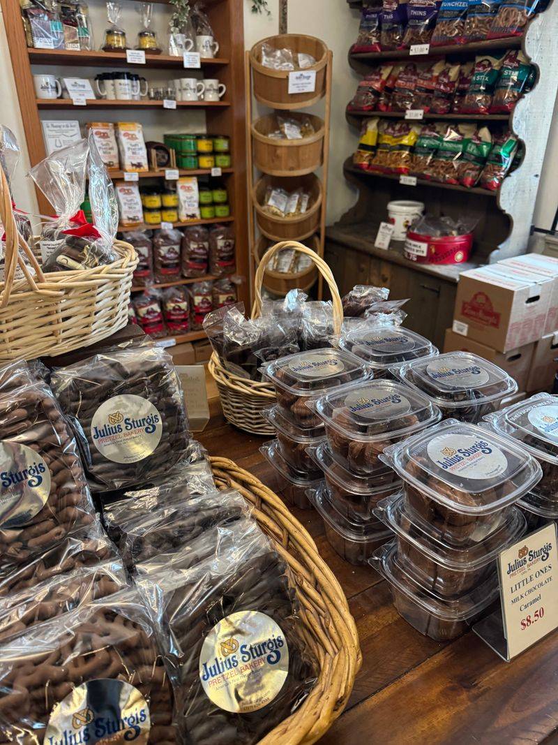 The Gift Shop Sells Chocolate-Covered Pretzels with Peanut Butter or Caramel