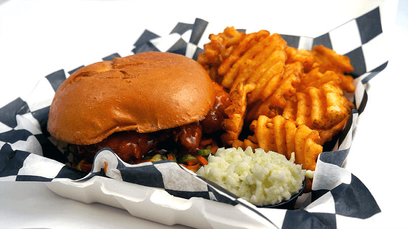Waffle Fries, Coleslaw, and Blue Cheese Kicks