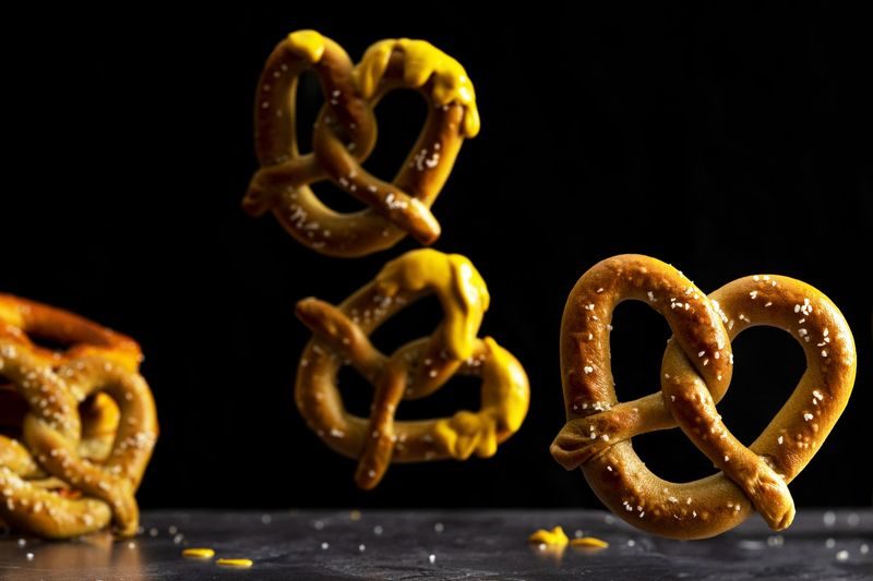 Pretzels Dipped in Mustard and Ice Cream