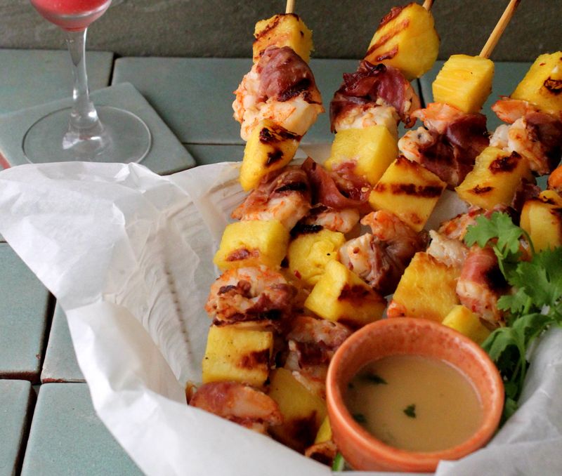 Grilled Pineapple Rum Glazed Shrimp Skewers