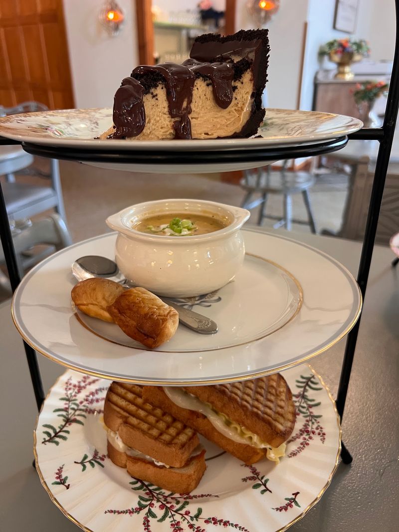 Lunch Arrives Stacked Three Tiers High