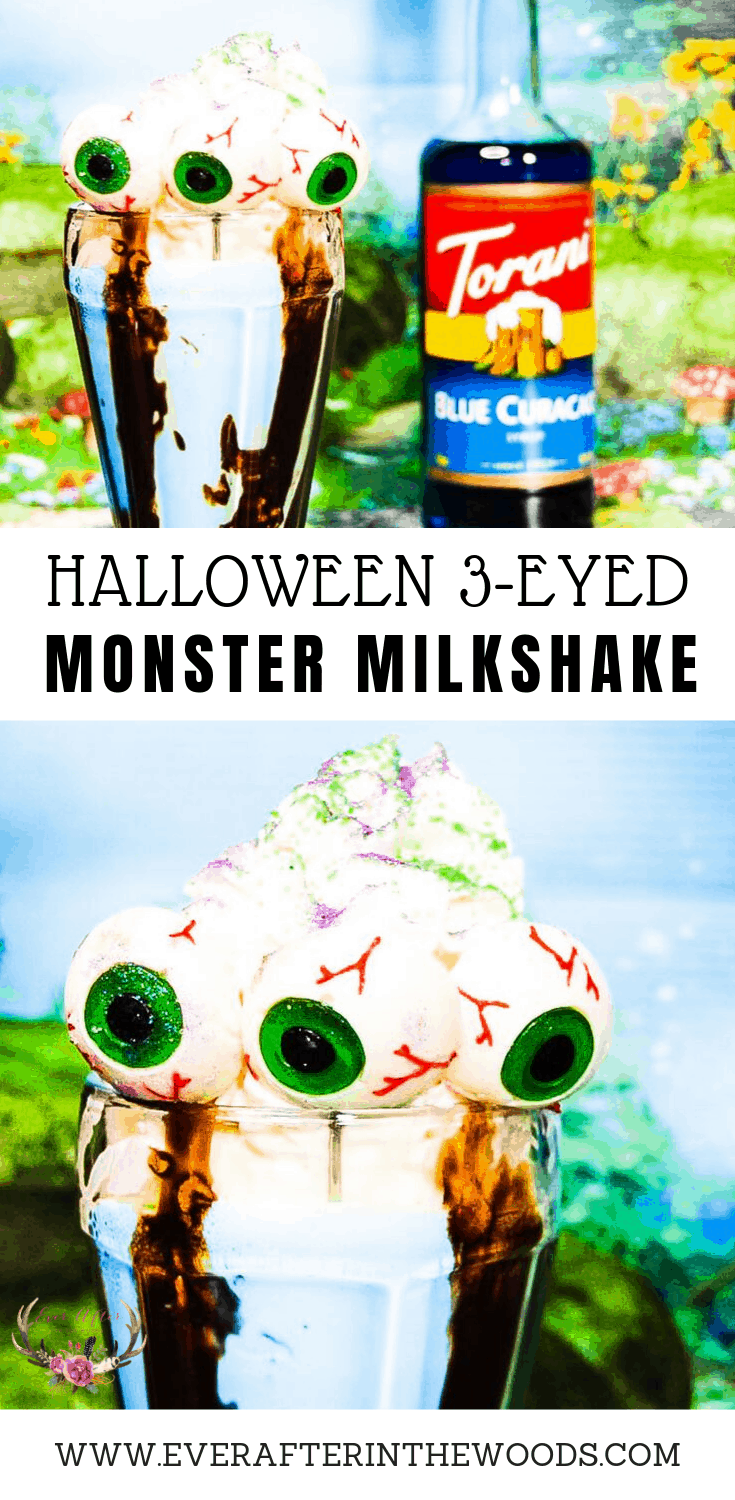 Celebrate Halloween with this recipe for a 3-eyed monster milkshake using @Toraniflavor Blue Curacao Syrup #AD #AToraniHalloween