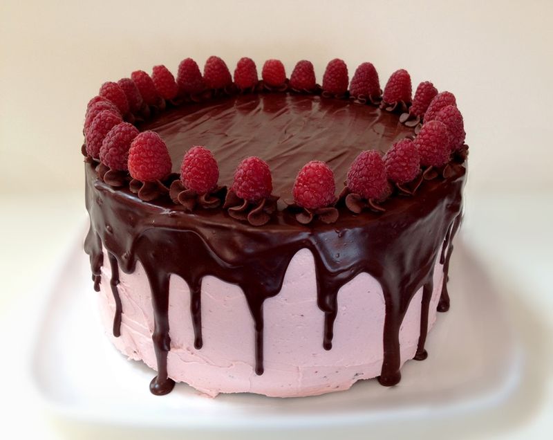 Dark Chocolate Raspberry Truffle Cake