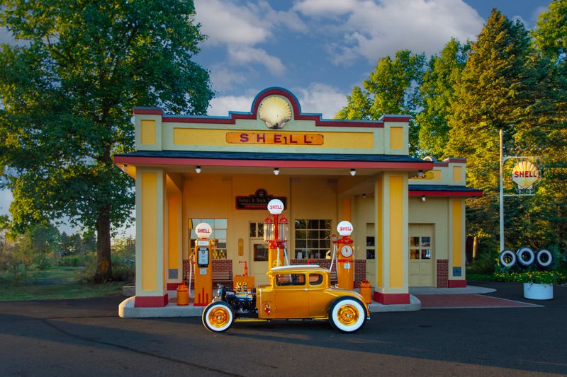 The Vintage Gas Stations And Small Town Street