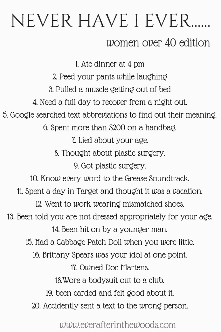 never have i ever for women in their 40s