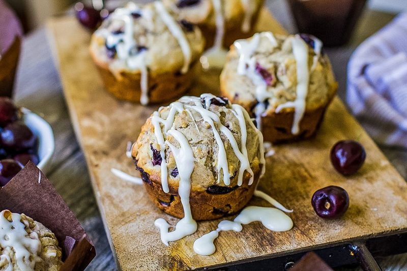 Lemon-Cherry Cobbler Muffins with Glaze