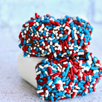 red, white, blue marshmallows