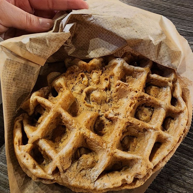Matcha Mochi Waffle with Black Sesame Syrup