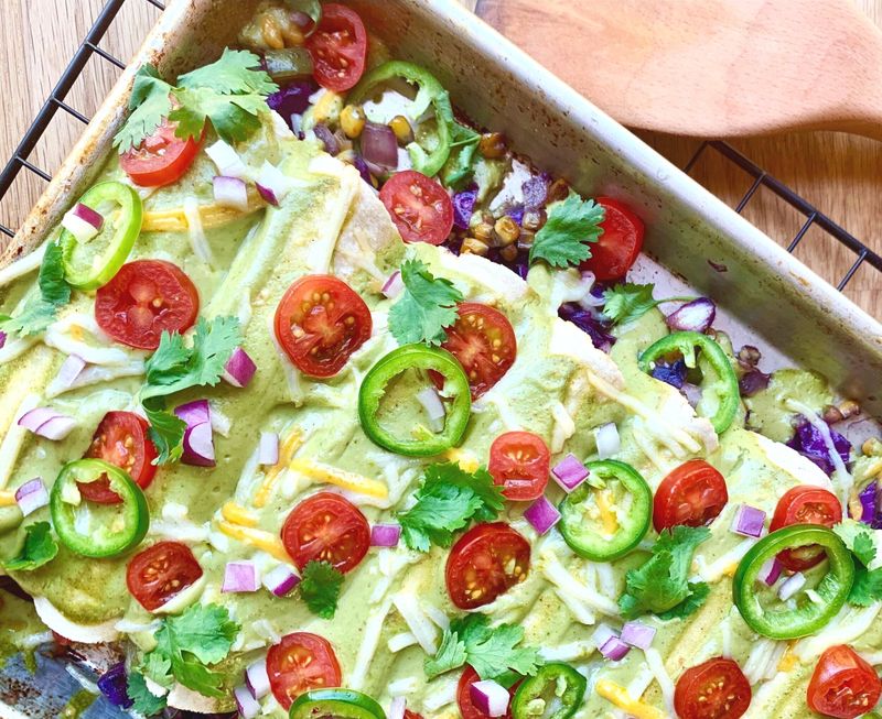 Rainbow Veggie Enchilada Stack