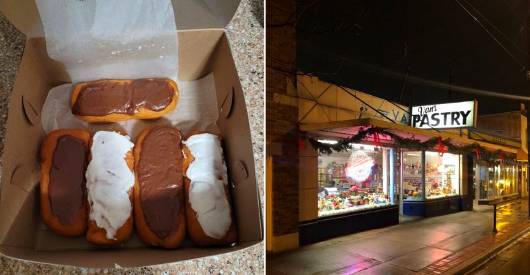 tasty donuts and a vintage donut shop at night