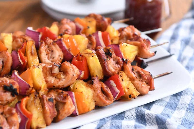 Pineapple Chicken Skewers with Peanut Sauce