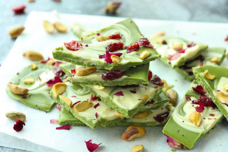 Matcha White Chocolate Bark with Pistachios