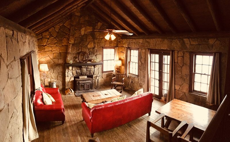 Rustic Stone Cabins In The Woods