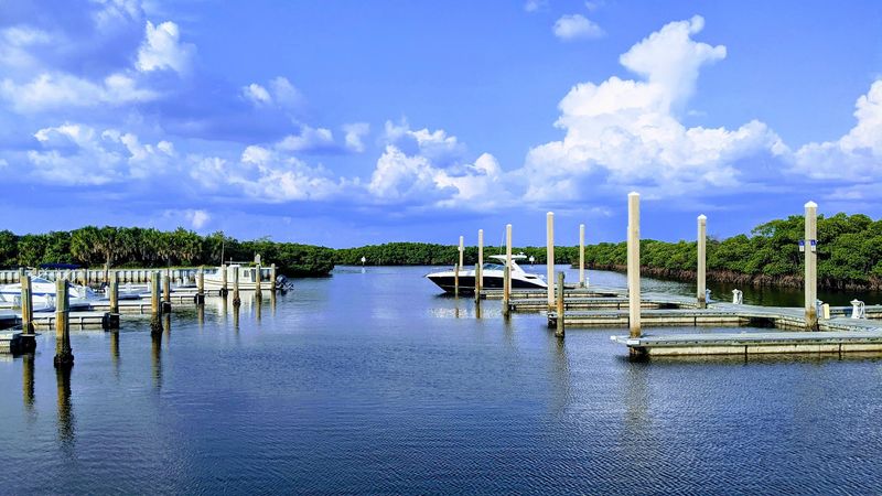 A Marina, A Cafe, And Chair Rentals On The Island