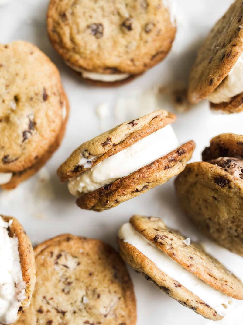 No-Churn Chocolate Chip Cookie Dough Ice Cream Sandwiches