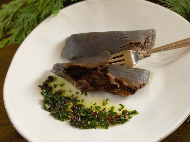 Blue Corn Tamales with Chocolate Mole