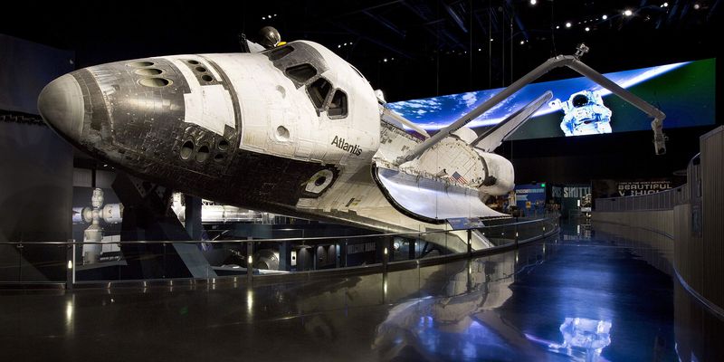 Space Shuttle Atlantis Is Displayed as If Floating In Orbit Inside Its Own Exhibit