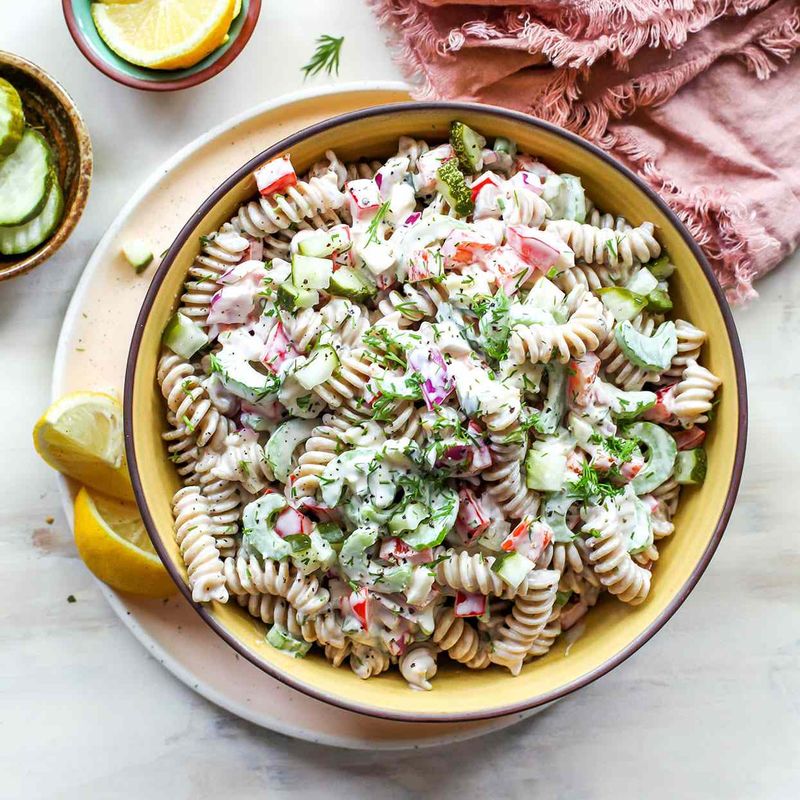 Creamy Dill Pickle Pasta Salad