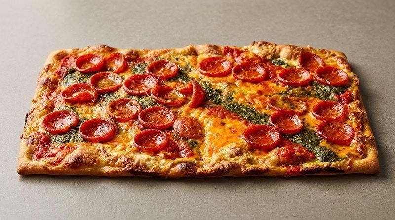 Square-cut pizza with staying power Square-cut pizza with staying power