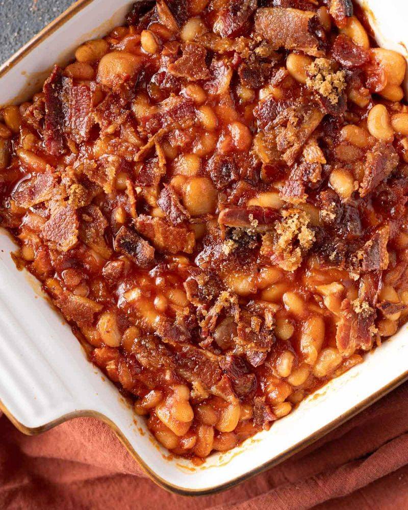 Smoky Baked Beans with Maple Bacon Topping